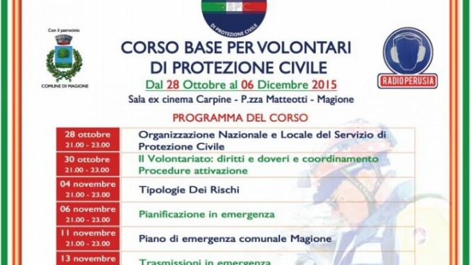 Protezione civile a Magione, corso per volontari